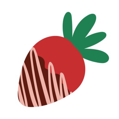 Çikolata ve jöleli çilek. Romantik tatlı. Vektör eli çizilmiş karikatür çizimi..