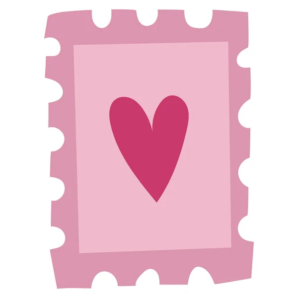 Cute Pink Postage Stamp Heart Vector Hand Drawn Cartoon Illustration — Stock Vector