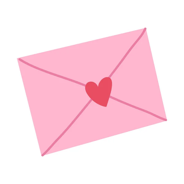 Lindo Ove Carta Sobre Rosa Con Heart Vector Dibujado Mano — Archivo Imágenes Vectoriales