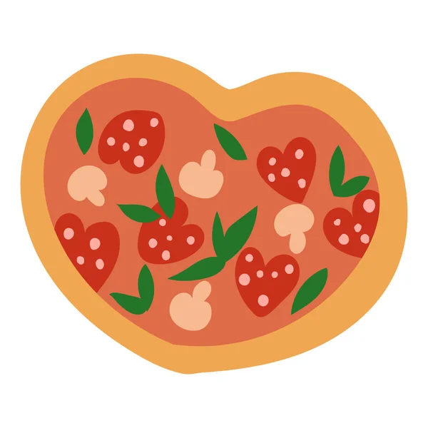 Ilatian Süße Herzförmige Pizza Romantische Valentinstag Dish Vector Handgezeichnete Cartoon — Stockvektor