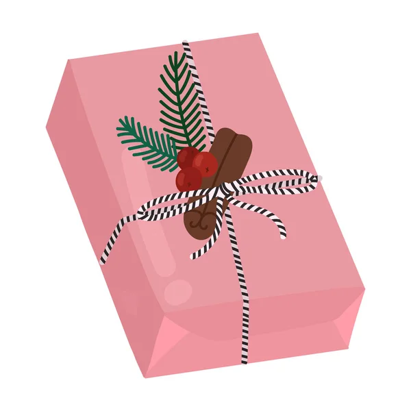 Boîte Cadeau Vectoriel Rose Noël Style Dessin Animé Dessiné Main — Image vectorielle