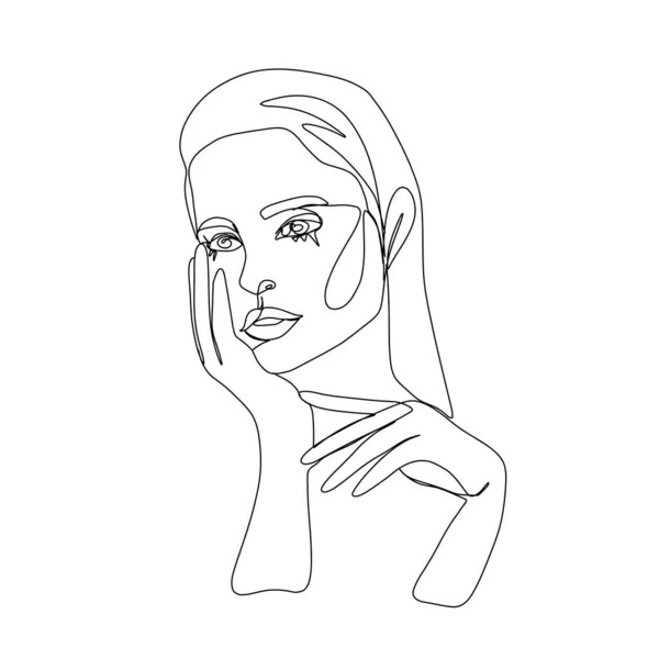 Retrato de mujer de una línea en estilo abstracto contemporáneo. — Vector de stock