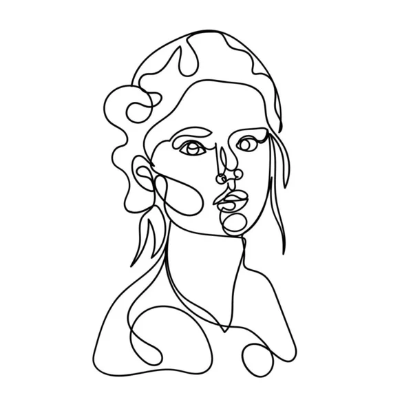 One line woman portrait in contemporary abstract style. — Stock Vector