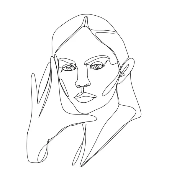 One line woman portrait in contemporary abstract style. — Stock Vector