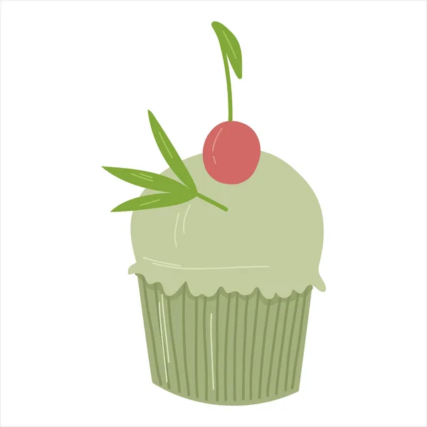 Cupcake au thé matcha bio. dessin animé vectoriel dessiné à la main — Image vectorielle