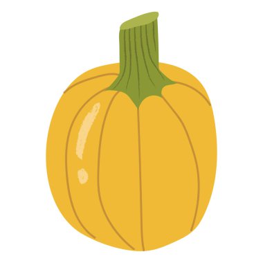 Sarı balkabağı, sonbahar dekoratifi. Vektör eli çizilmiş karikatür çizimi izole edilmiş.