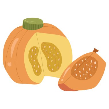 Renkli balkabağı kompozisyonları, sonbahar sebzeleri ve dilimler..