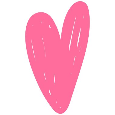 Elle çizilmiş sevimli pembe kalp. Sevgililer Günü için minimalist vektör illüstrasyonu, düğün tasarımları, romantik selamlar ve aşk sembolleri