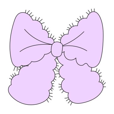 Hafif mor ya da eflatun kurdeleli, dekoratif tüylü, tüylü kenarlı. Moda, çıkartmalar ve tebrik kartları için coquette estetiği içinde şirin vektör illüstrasyonu