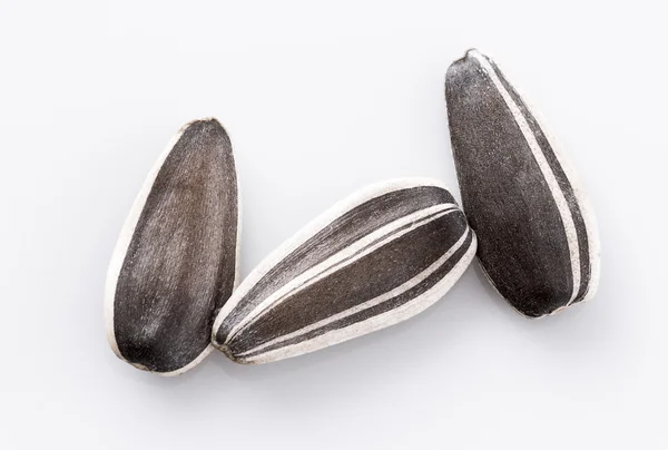 Three sunflower seeds on white background — Stock Photo, Image