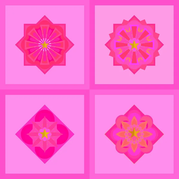 Vetor Conjunto Mandala Colorida Rosa Banner Logotipo Flor Ícones Estrela — Vetor de Stock