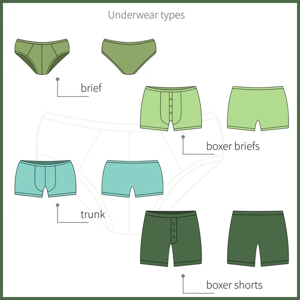 Sada zelených a modrých mužské spodní prádlo — Stockový vektor