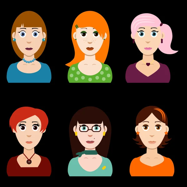 Ensemble de six visages de filles — Image vectorielle