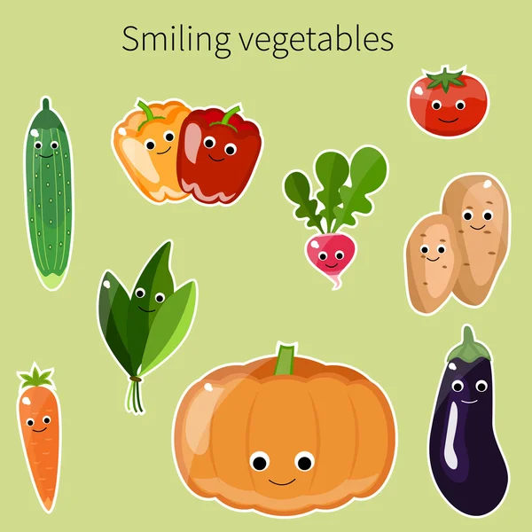 Ensemble de légumes aux visages souriants — Image vectorielle