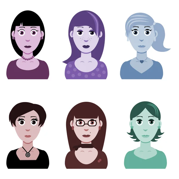 Ensemble de six visages de filles — Image vectorielle