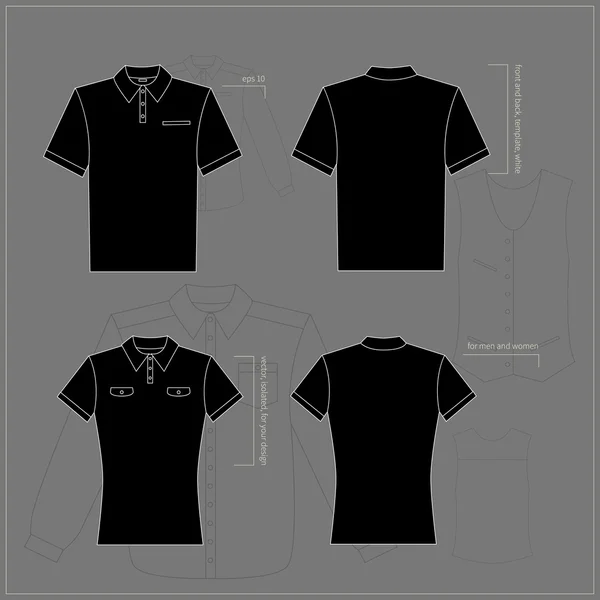 Camisetas pretas na frente e nas costas —  Vetores de Stock