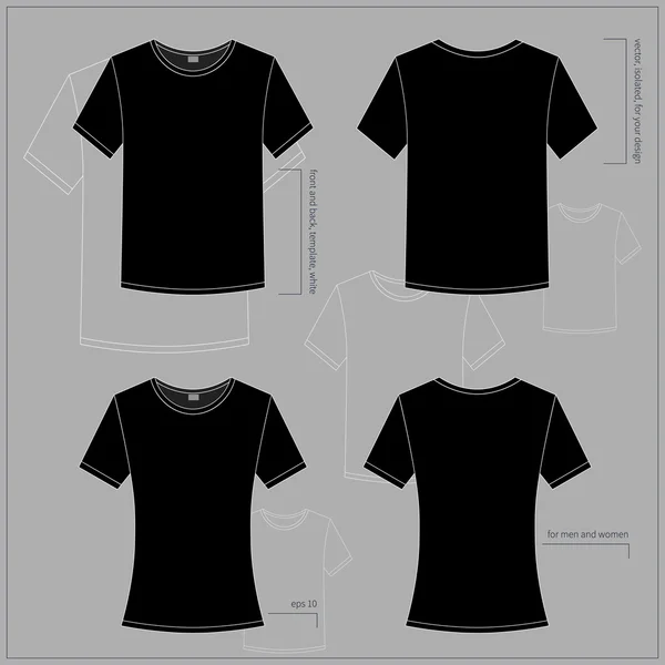 Černá košile v přední a zadní pohledy — Stockový vektor