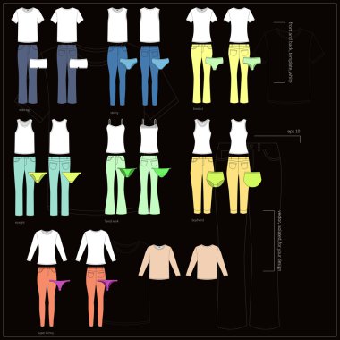 T-shirts in front and back views  clipart
