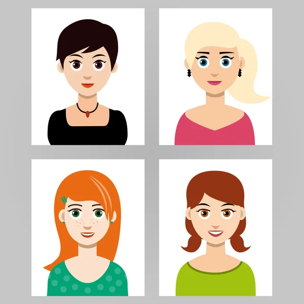 Set of four girls portraits — Stock Vector