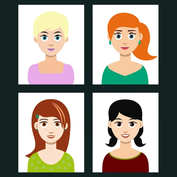 Набор из четырех портретов девушек — стоковый вектор