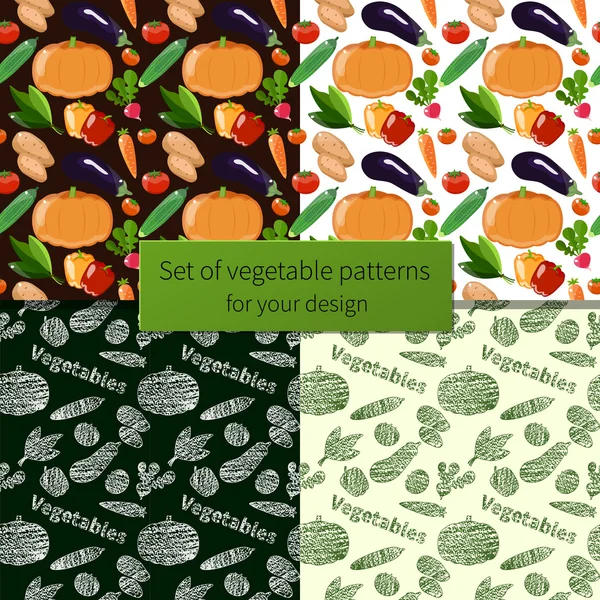 Ensemble de motifs de légumes sans couture — Image vectorielle