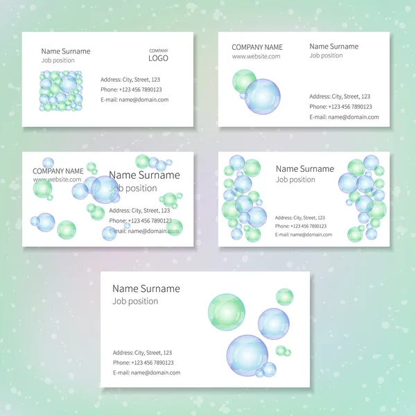 Tarjetas de visita con burbujas azules y verdes — Vector de stock