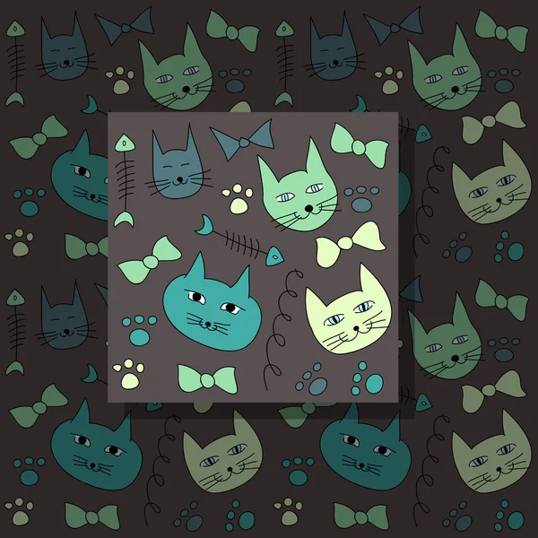 暗い猫シームレス パターン — ストックベクタ