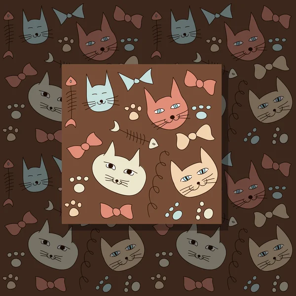 茶色の猫のシームレス パターン — ストックベクタ
