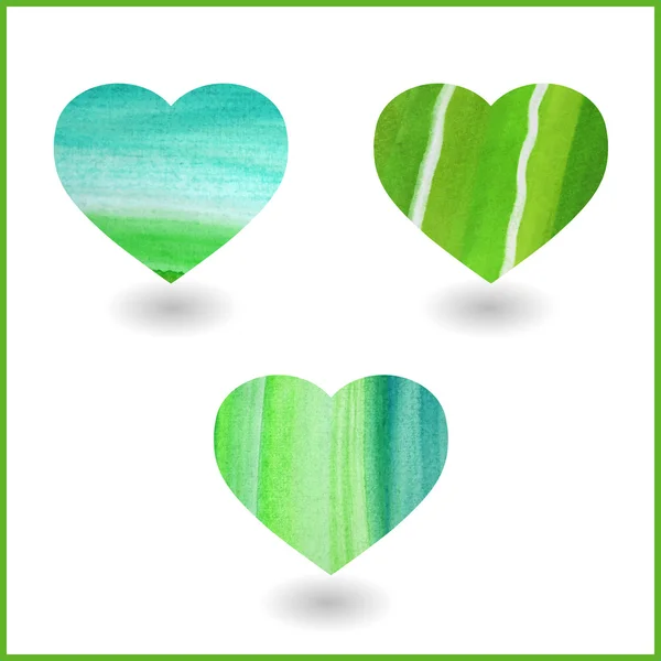 Corazones de acuarela azul y verde — Vector de stock