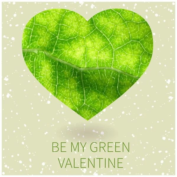 Corazón verde brillante con textura de hoja — Vector de stock