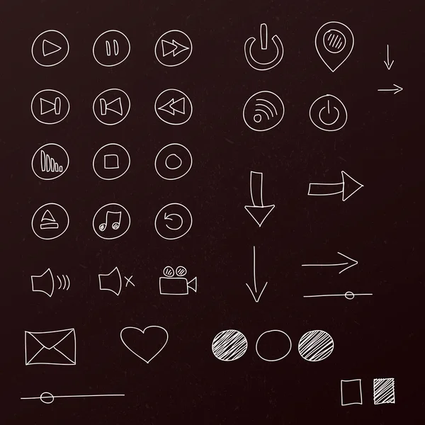 Ícones de media player desenhados à mão —  Vetores de Stock