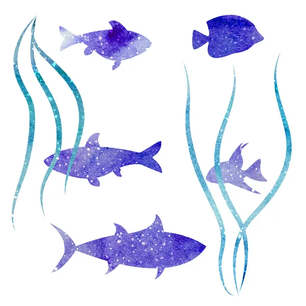 Patrón de peces acuarela — Vector de stock