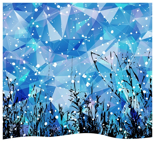 Silhouette d'herbe sur triangles bleus — Image vectorielle