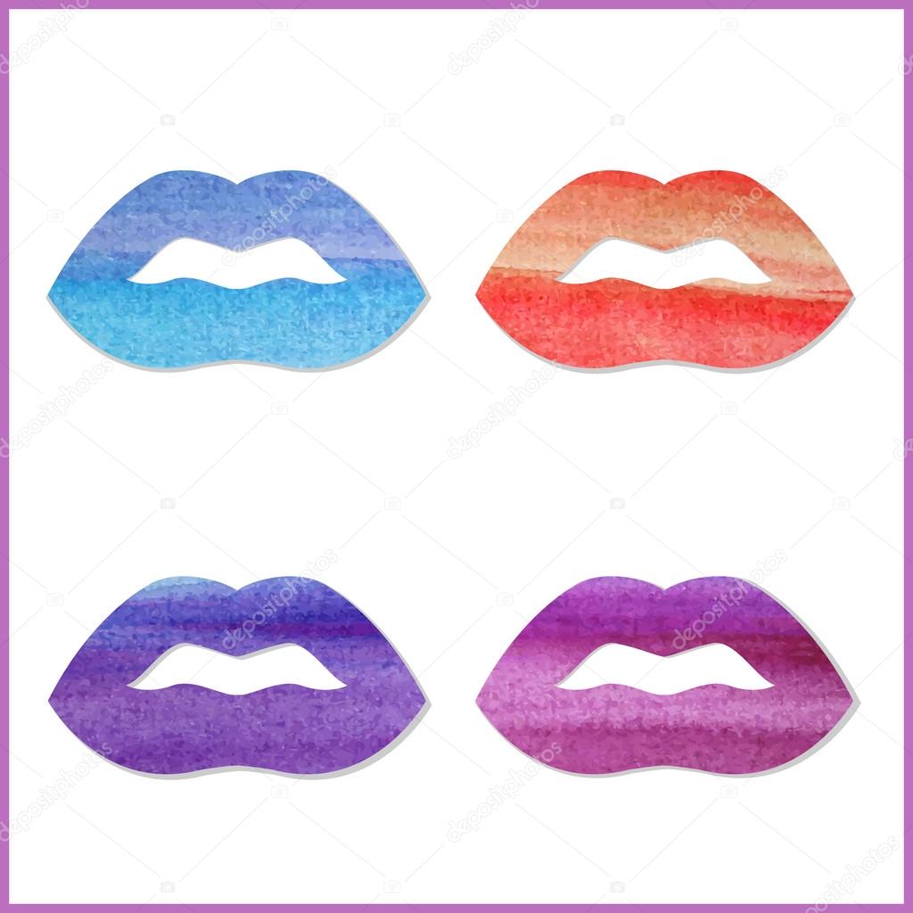 Set of watercolor lips