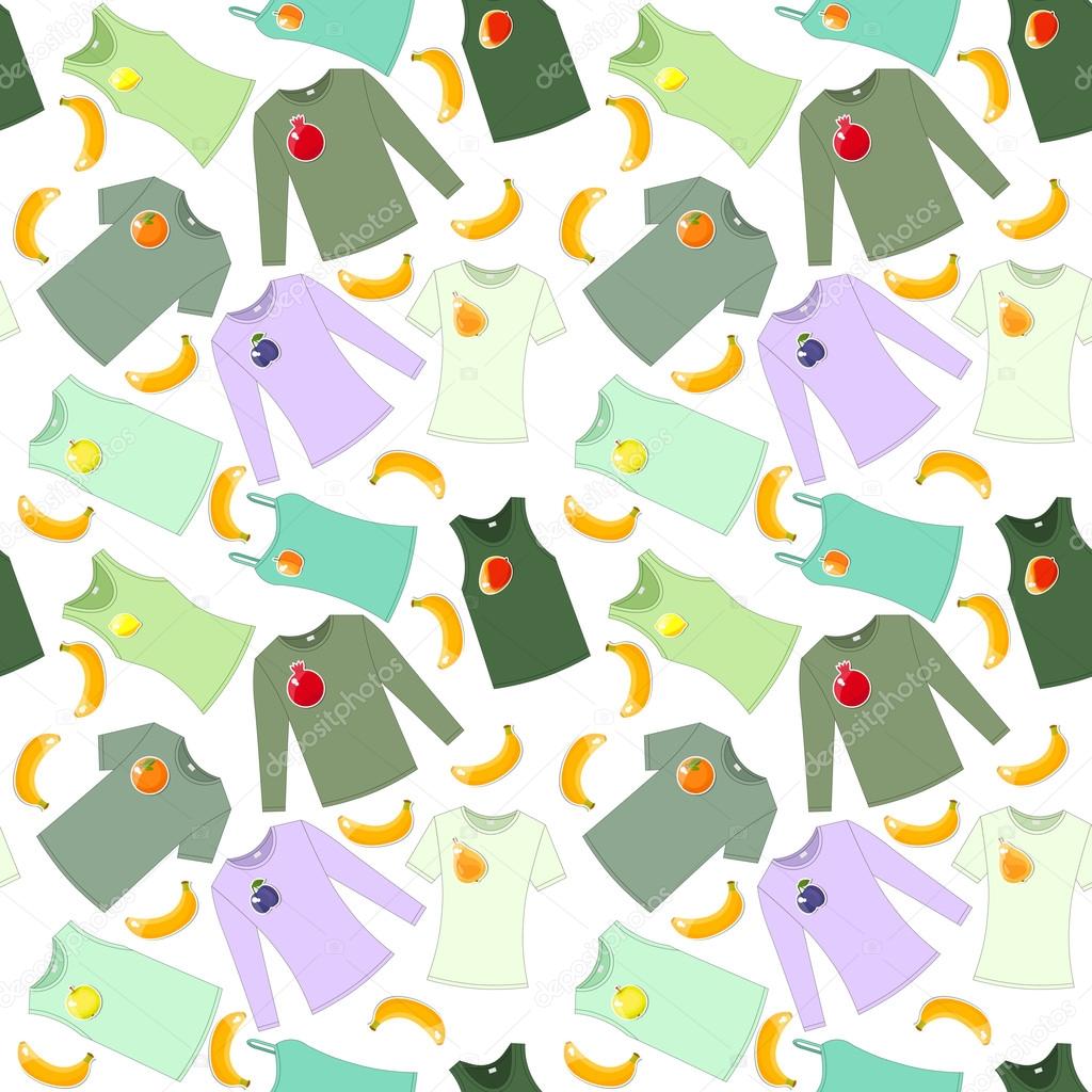 Pattern with t-shirts and fruits