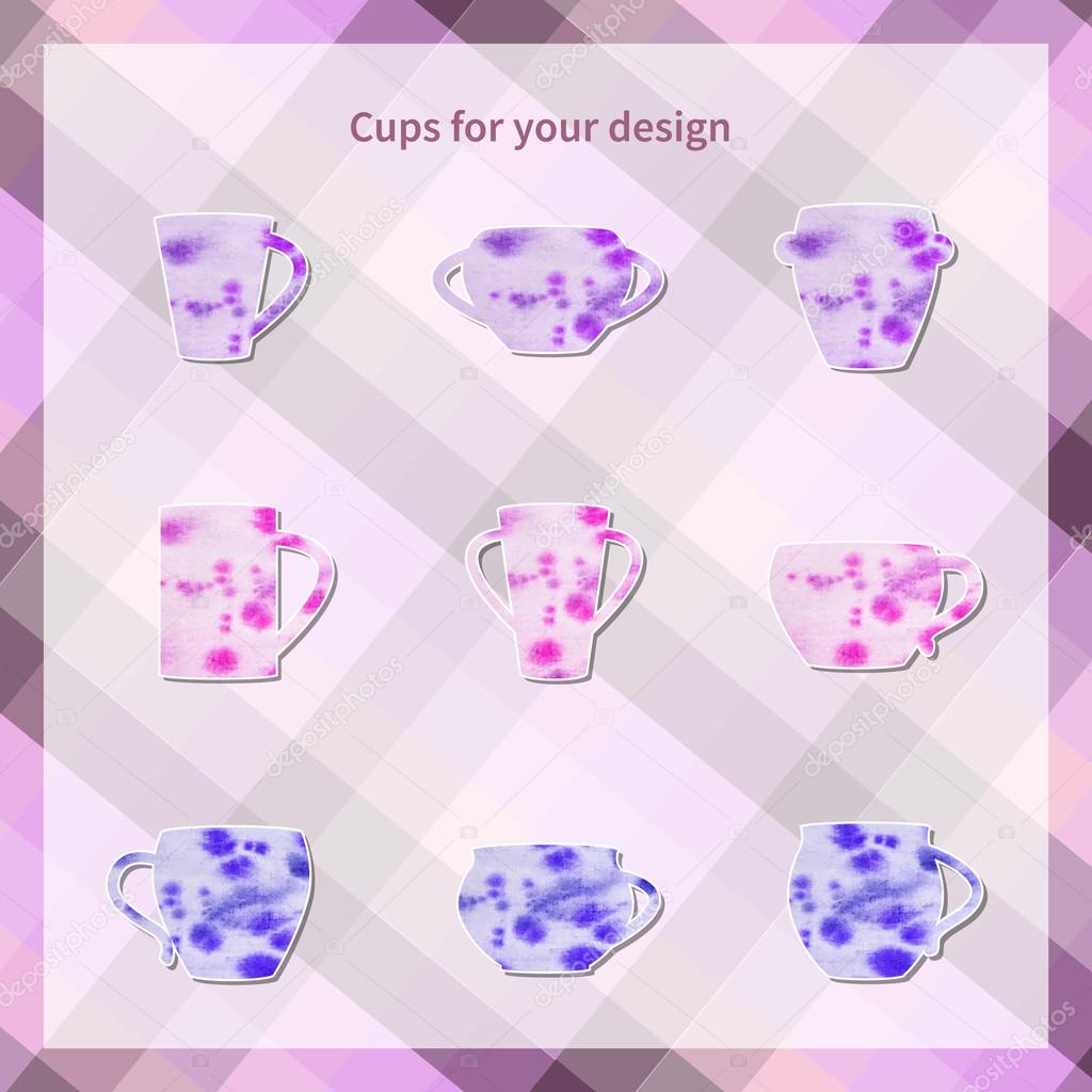 Set of watercolor cups.