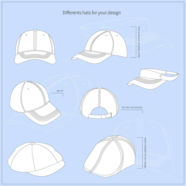 Set of white hats. — Stock Vector