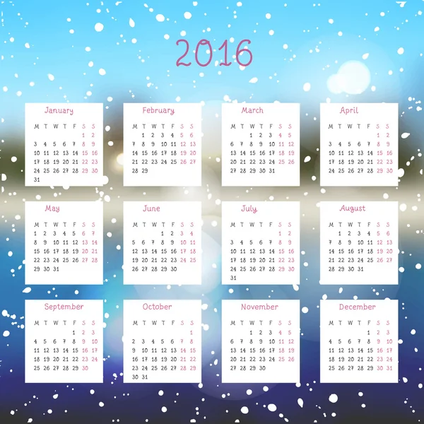 Calendar 2016 with blurred forest — Stock Vector