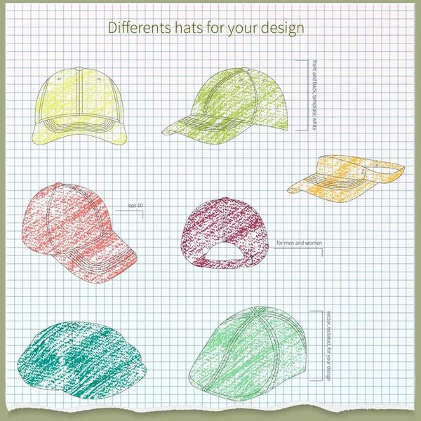 Çizilmiş erkek ve kadın şapka kümesi — Stok Vektör