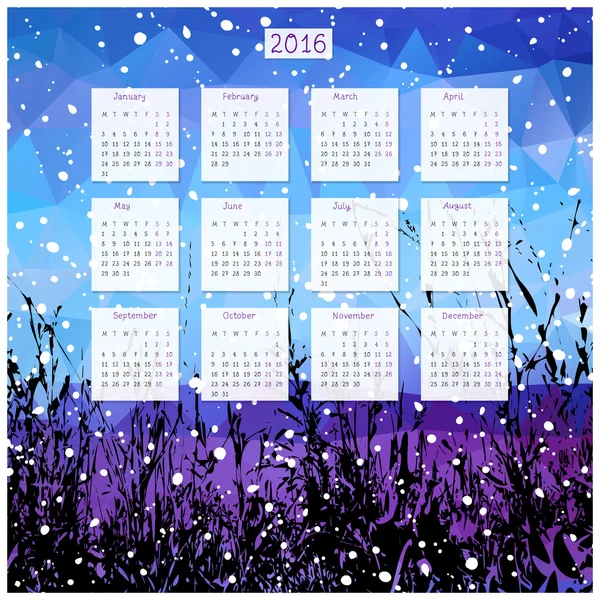 Calendario 2016 con hierba negra — Vector de stock