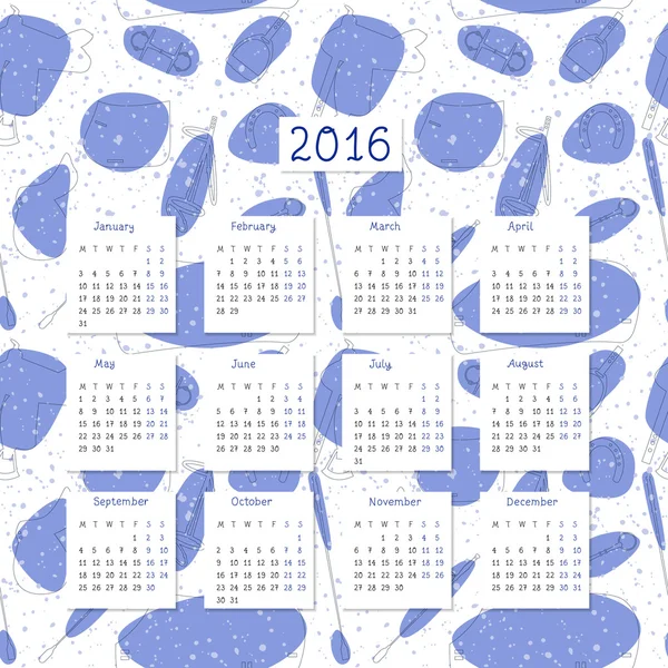 Calendrier 2016 avec motif cheval — Image vectorielle