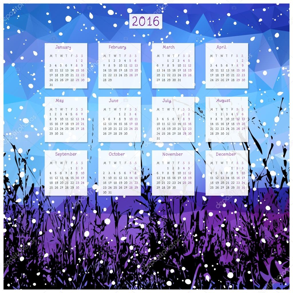 calendar 2016 with black grass