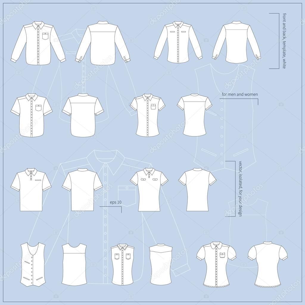 Set of white men's and women's clothes