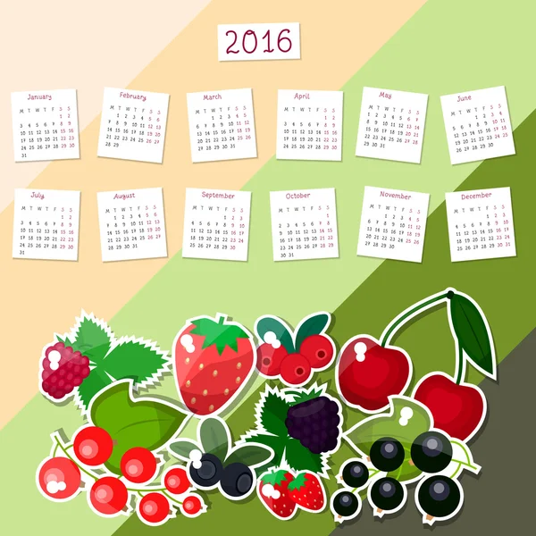 Calendrier 2016 avec différentes baies . — Image vectorielle