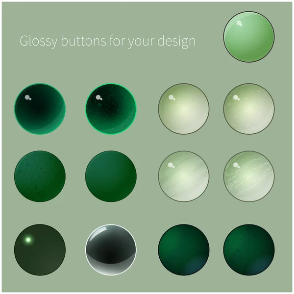 Conjunto de botones brillantes verdes — Vector de stock