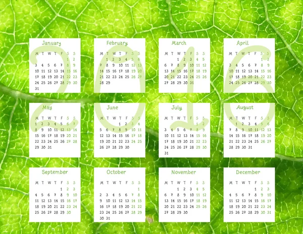 月历 2016 年绿叶背景 — 图库矢量图片