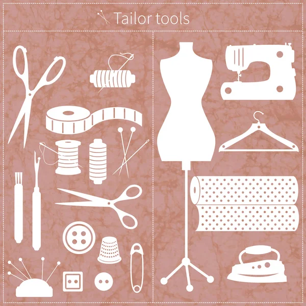 Set of white tailor`s tools — Stock Vector