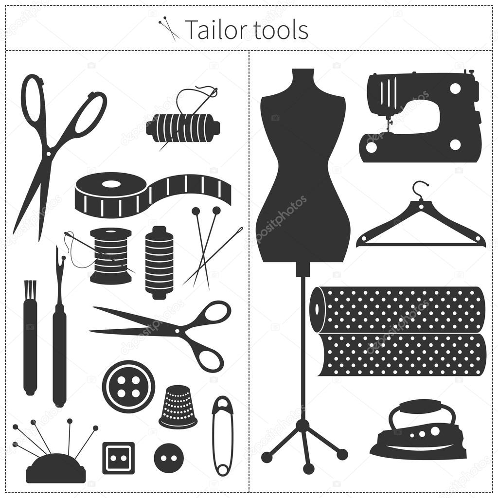 Set of monochrome tailor`s tools