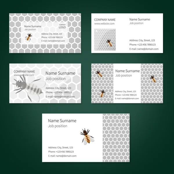 Conjunto de tarjetas con panal y abejas — Archivo Imágenes Vectoriales
