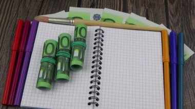 100 Euro 'luk banknotlarla finansal konsept. Dönen tablo